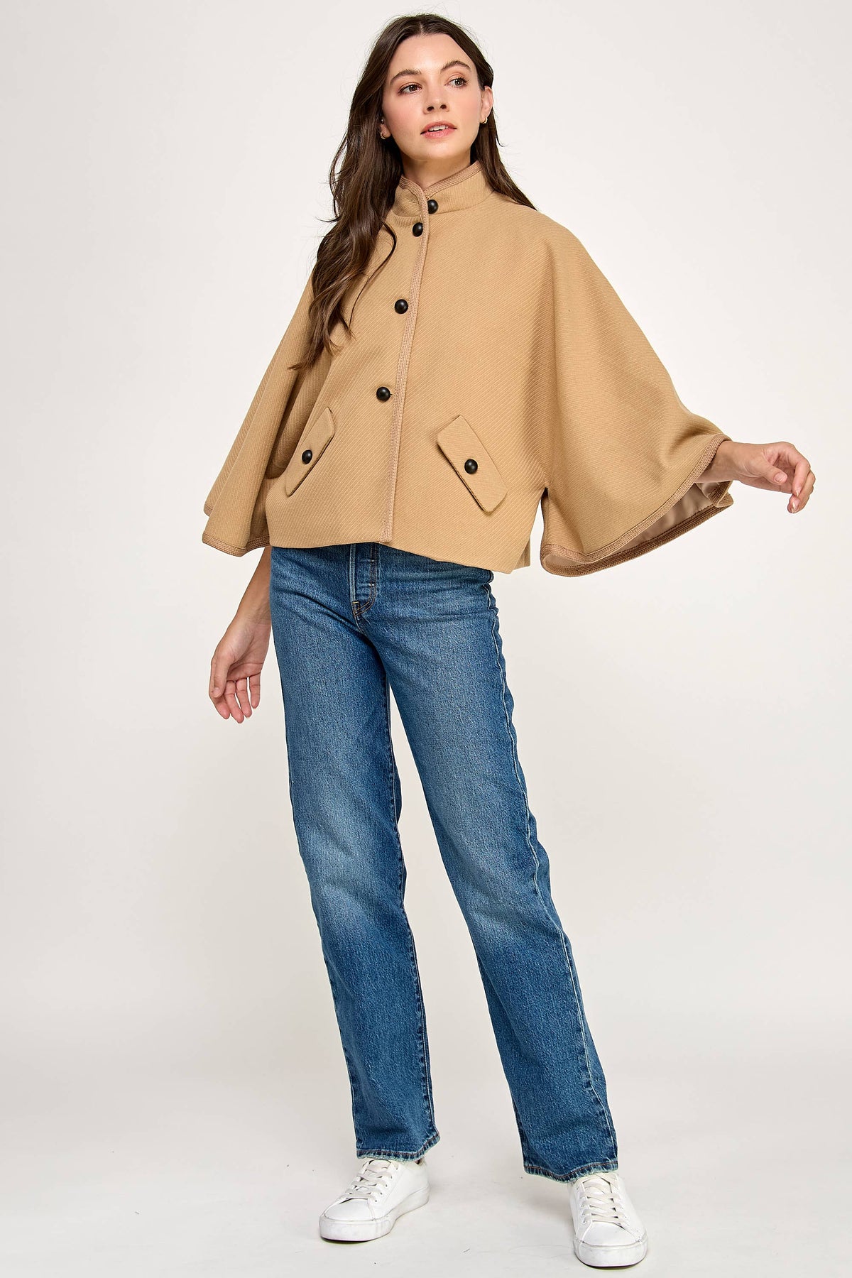 TJ-10573-6 BUTTERFLY SLEEVE CAPE-CAMEL