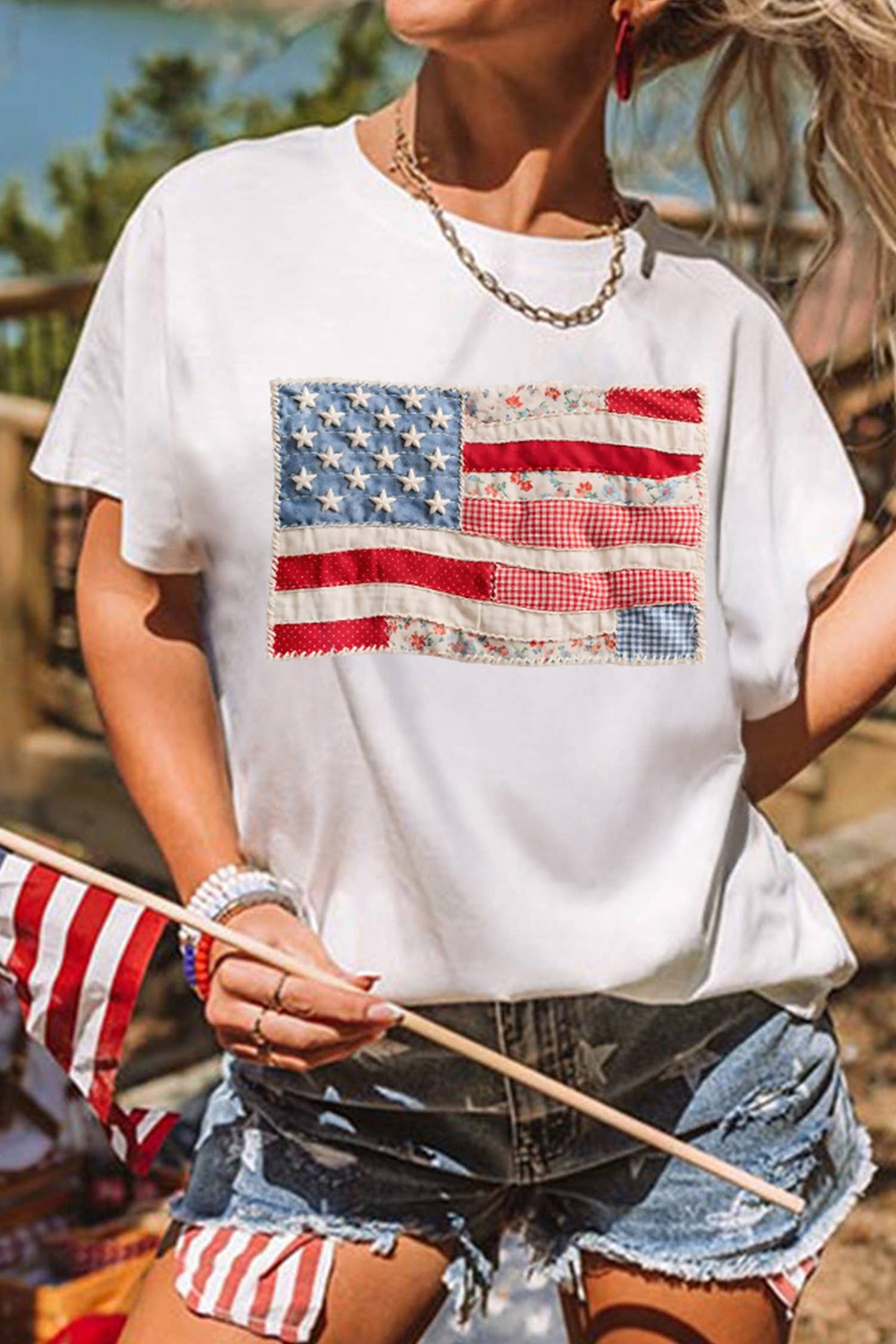 LDC 4th of July Printed US Flag Casual Tee
