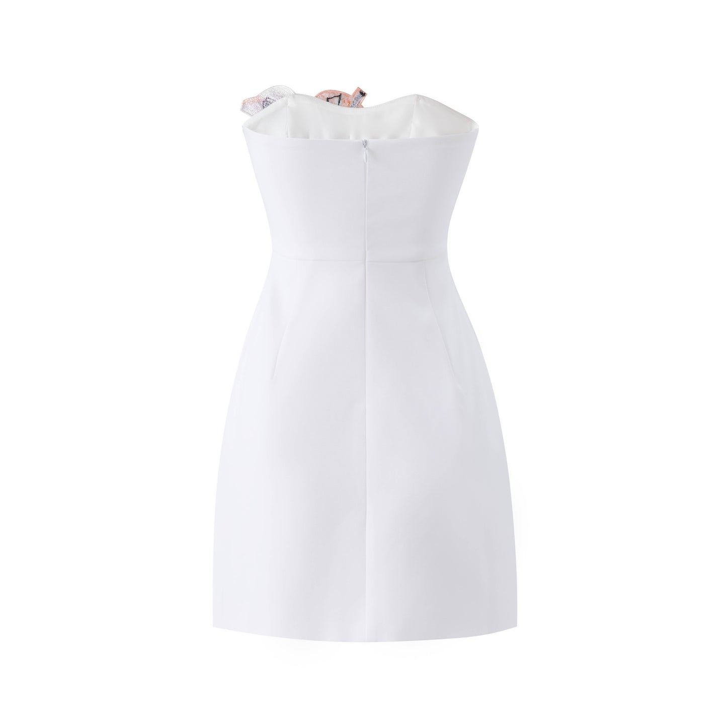 DR840Y Luxury 3D Floral Applique Strapless Mini Dress Chic