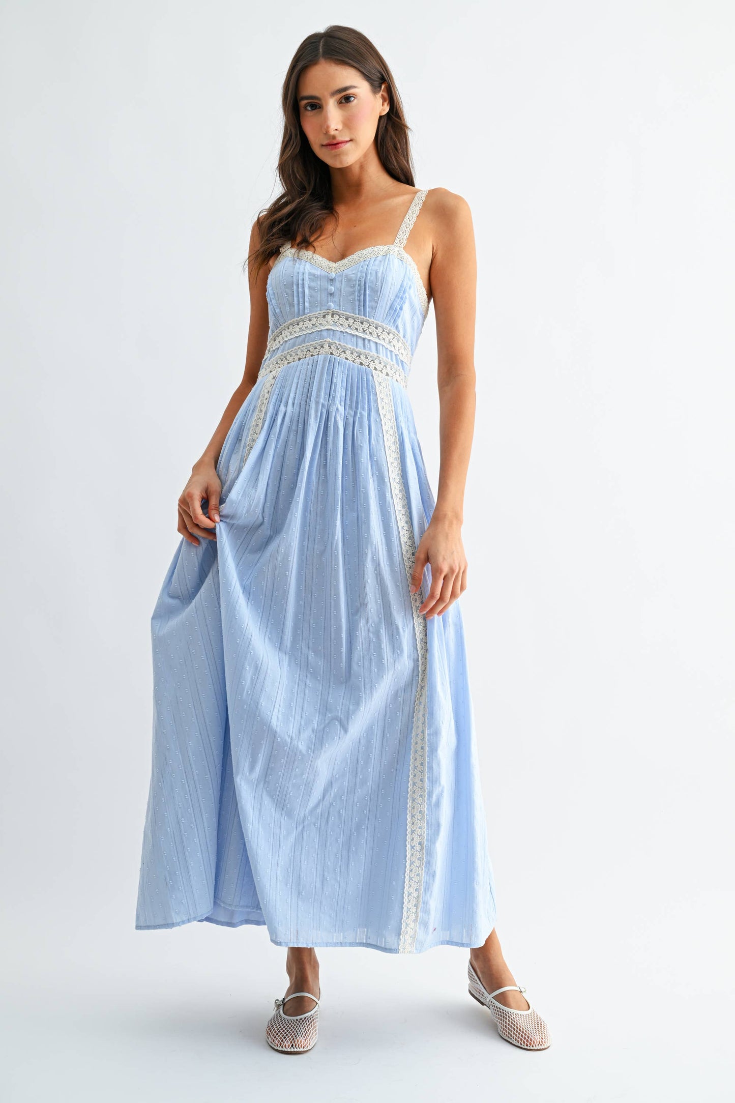 CD10361J Breezy Blue Lace Trim Maxi Sundress