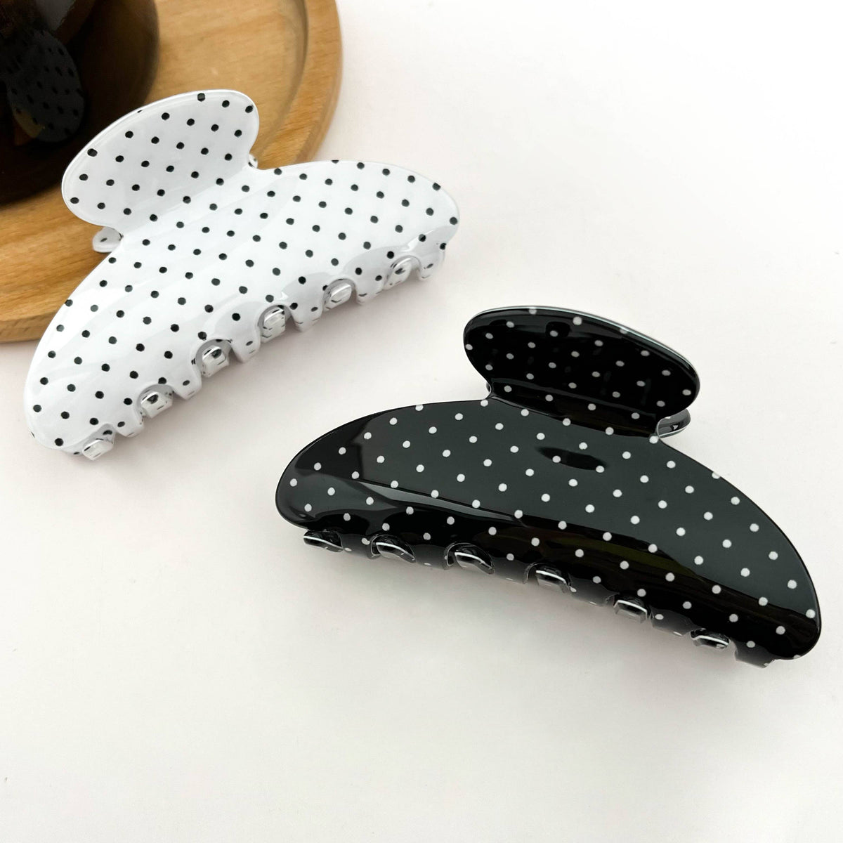 Classic Polka Dot Half Round Hair Claw Clip
