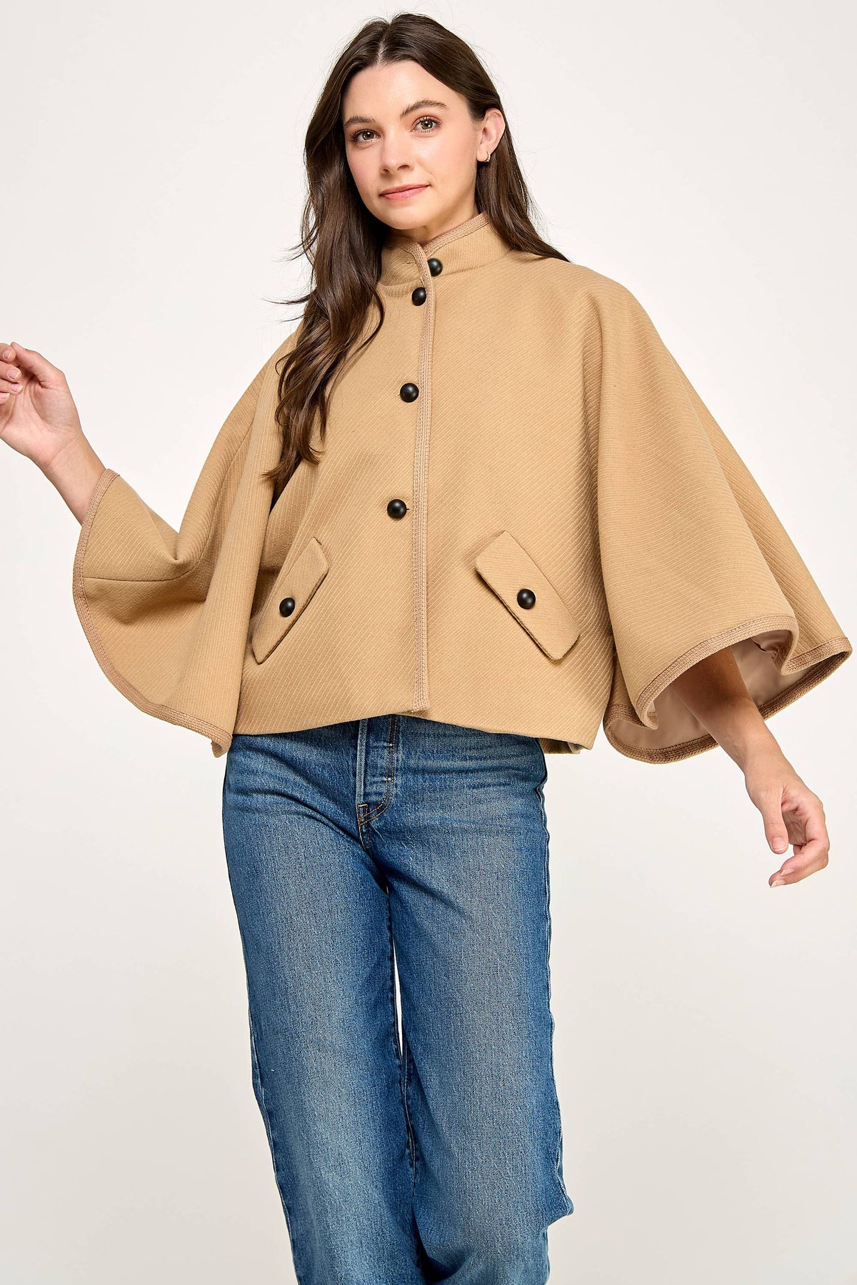 TJ-10573-6 BUTTERFLY SLEEVE CAPE-CAMEL