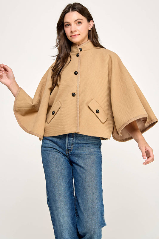 TJ-10573-6 BUTTERFLY SLEEVE CAPE-CAMEL