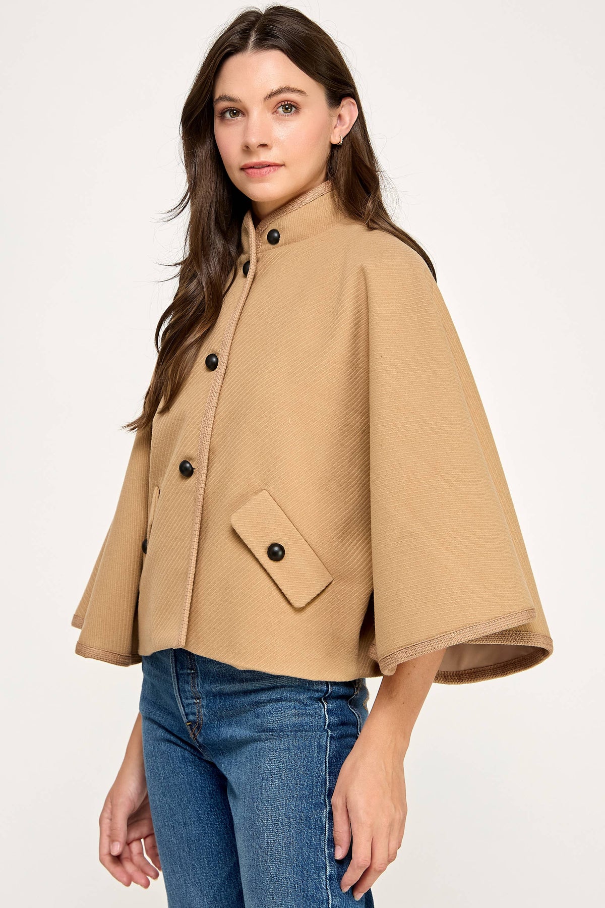 TJ-10573-6 BUTTERFLY SLEEVE CAPE-CAMEL