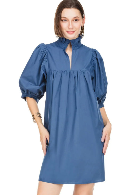 Load image into Gallery viewer, JADE HIGH NECK PUFF SLEEVE DRESS
