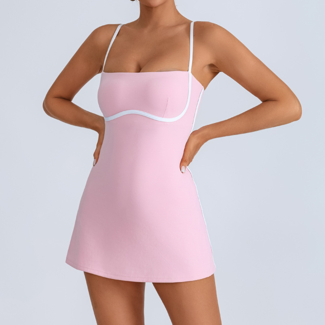 Women's Contrast Trim Slip Tennis Dress with Built-In Shorts