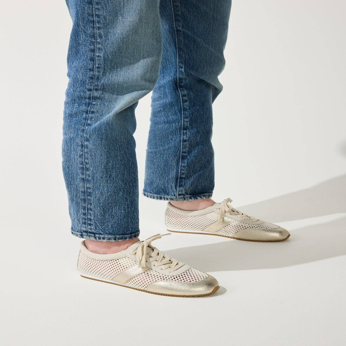 Kiah in Cream Mesh/Gold Metallic Mesh Casual Sneaker