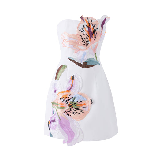 Luxury 3D Floral Applique Strapless Mini Dress Chic