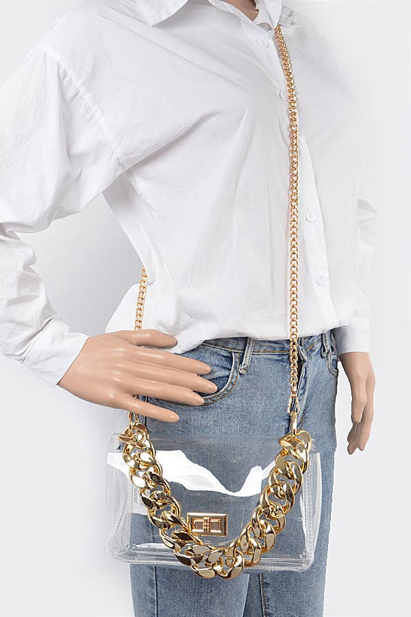 Clear Cross Body Bag W/Oversized Chain