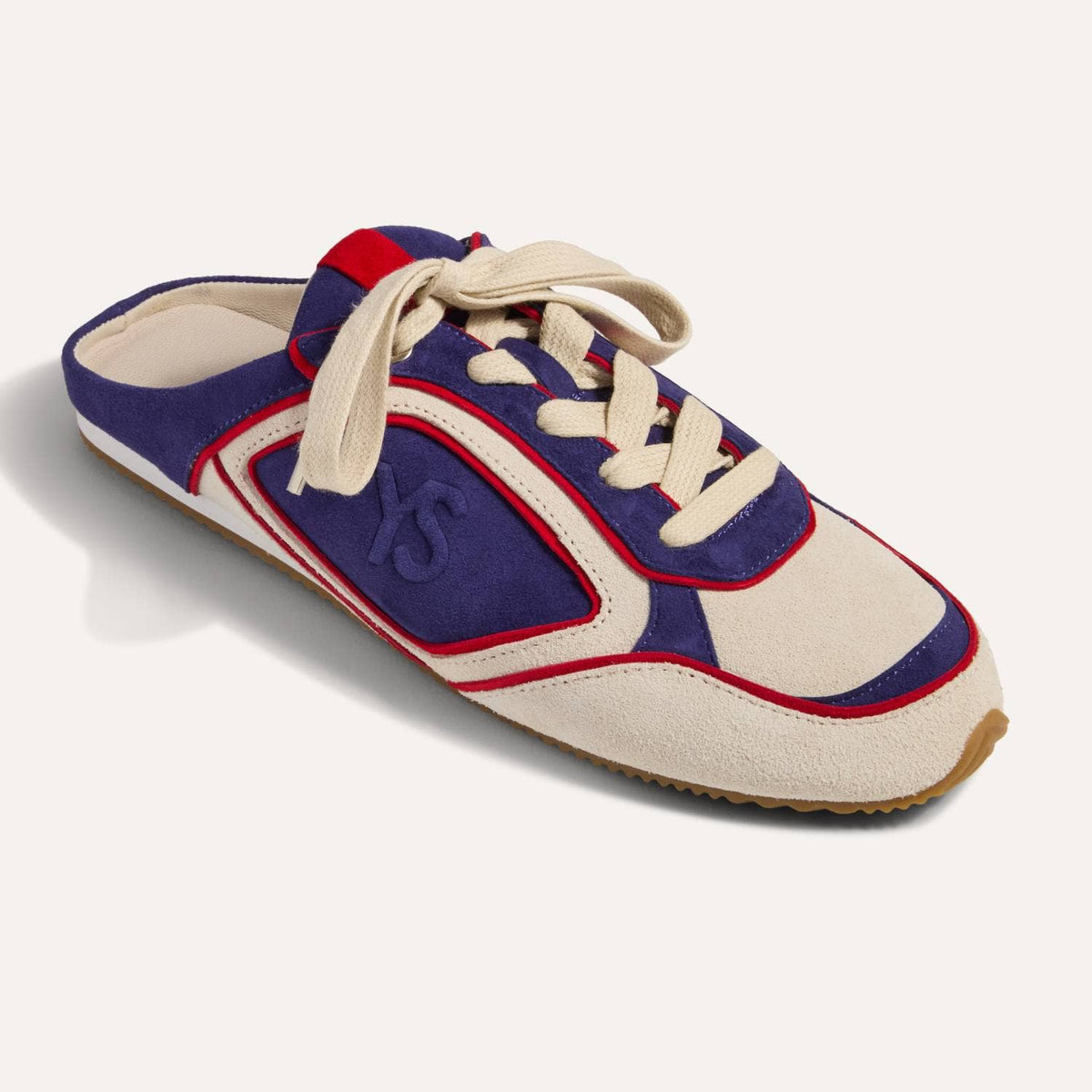 Uptown Slide Sneaker in Bone/Eggplant/Red Suede/Nappa
