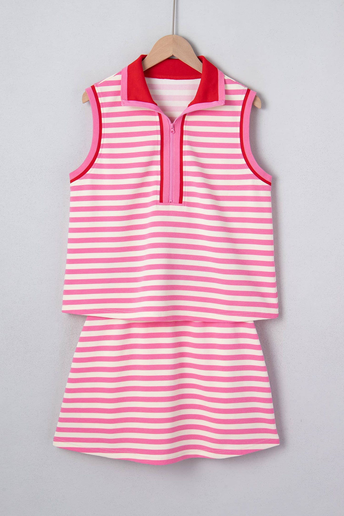 LAS Stripe Print Contrast Trim Zip 2pcs Skirt Set (S-XL)