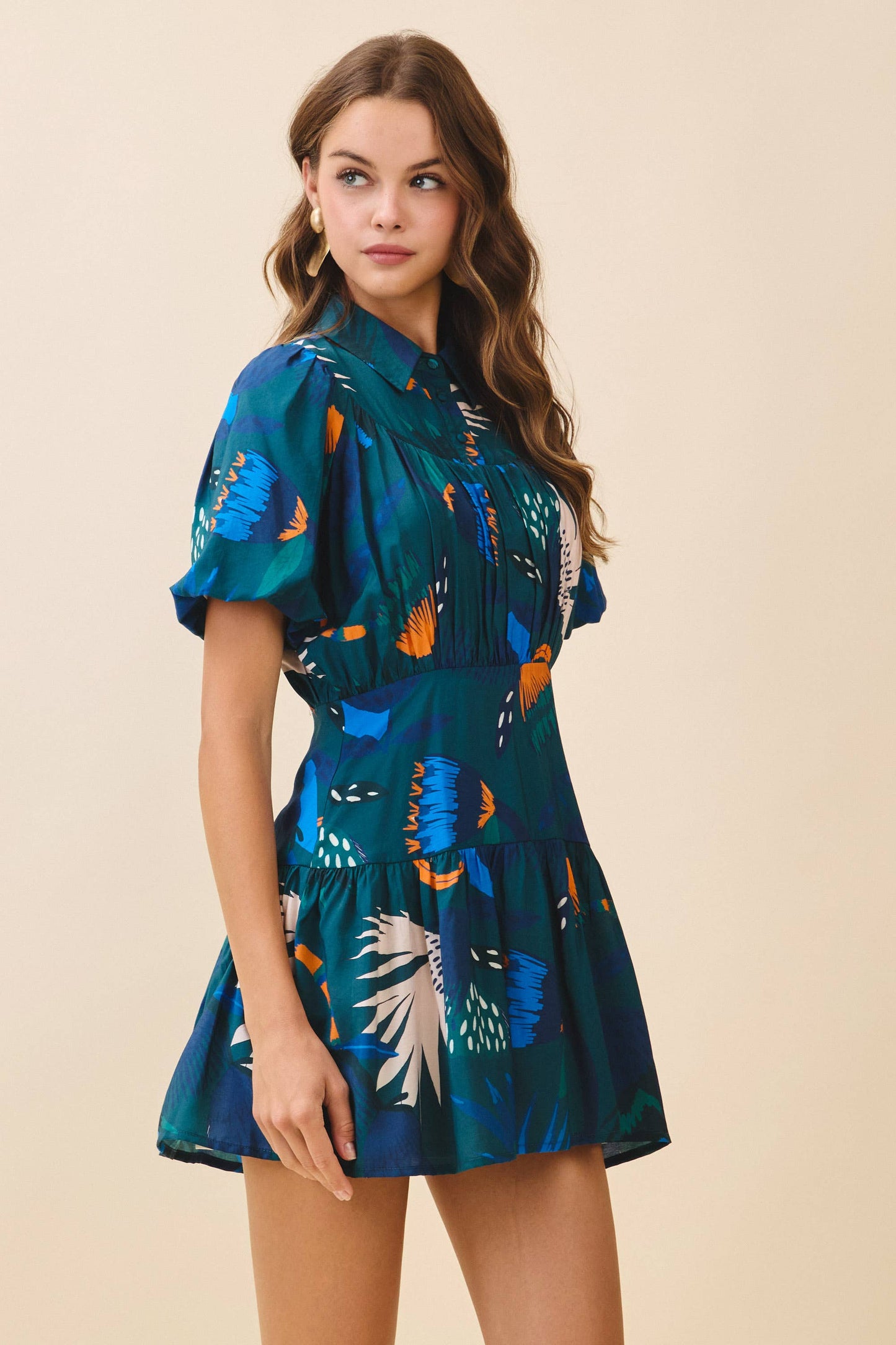 Abstract Print Fit and Flare Mini Shirt Dress