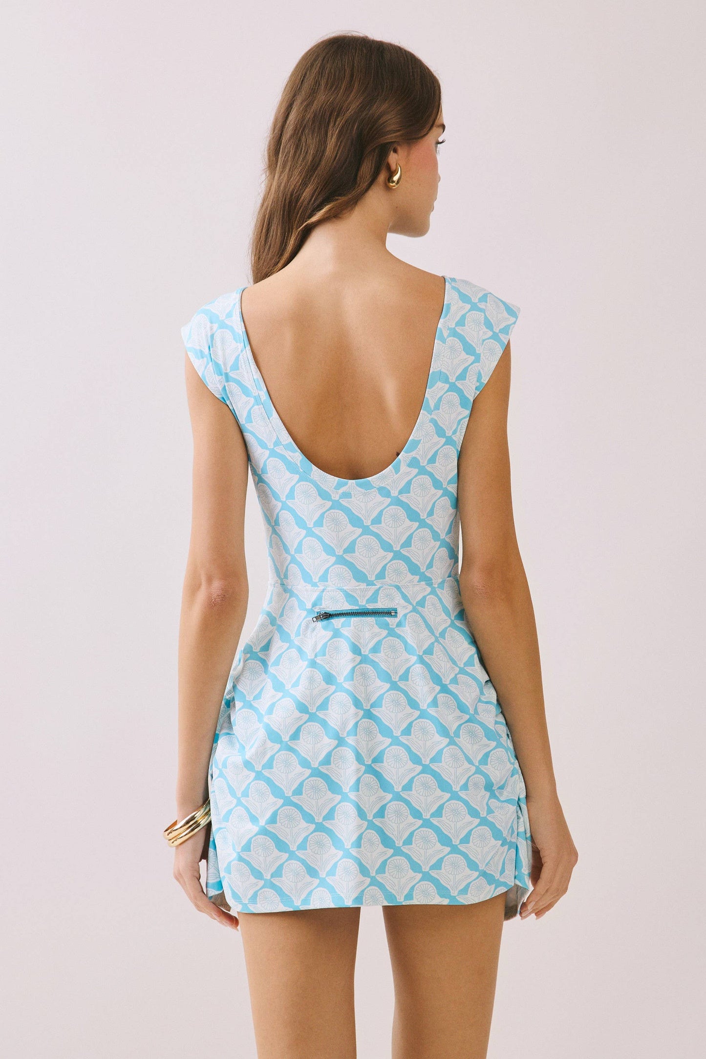 CD06463-Print Warp Front Side Tie Detail Mini Dress