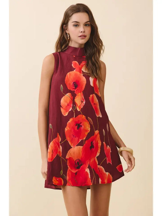 TCEC FLORAL MOCK NECK DRESS