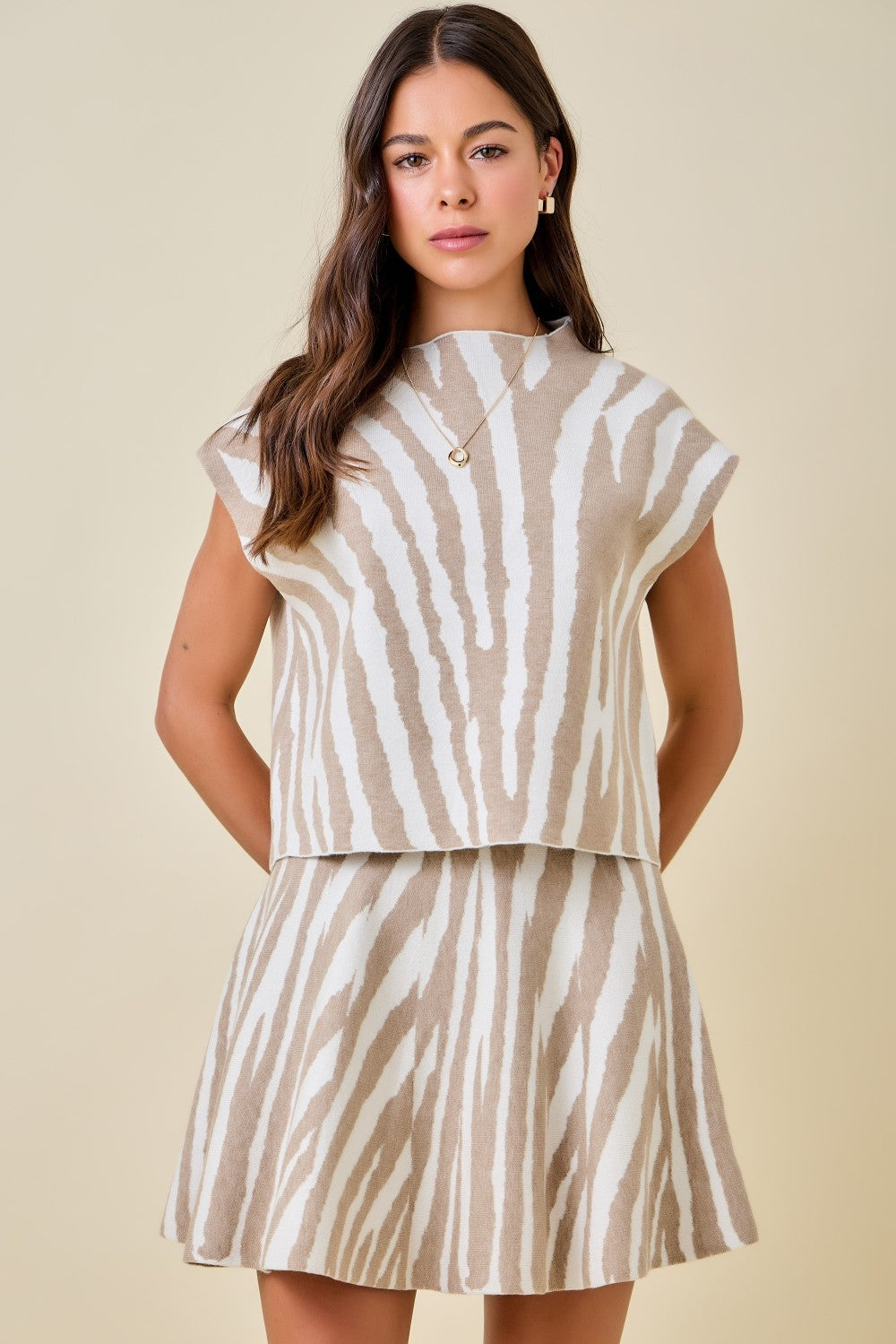 Boxy Tiger Print Mock Neck Knit Sweater Top
