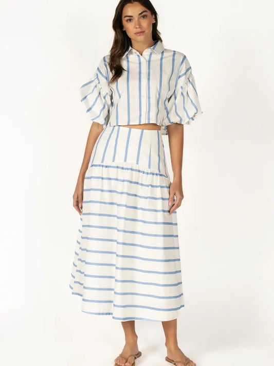 Striped high Waisted Midi Skirt