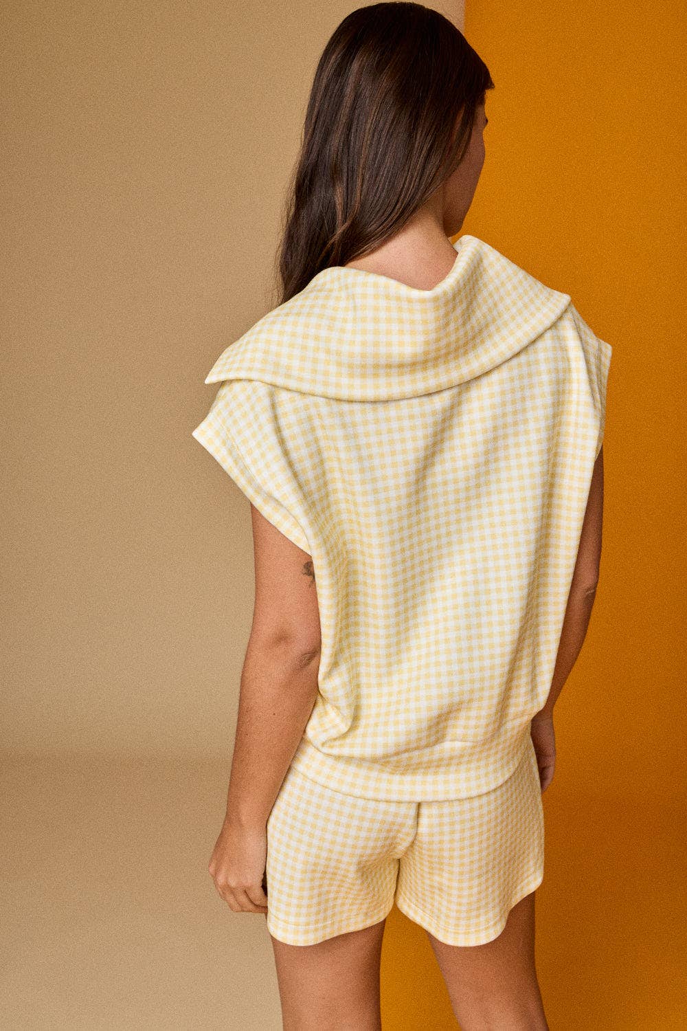 PX17846-3 - Gingham Zip Up Top Short Set