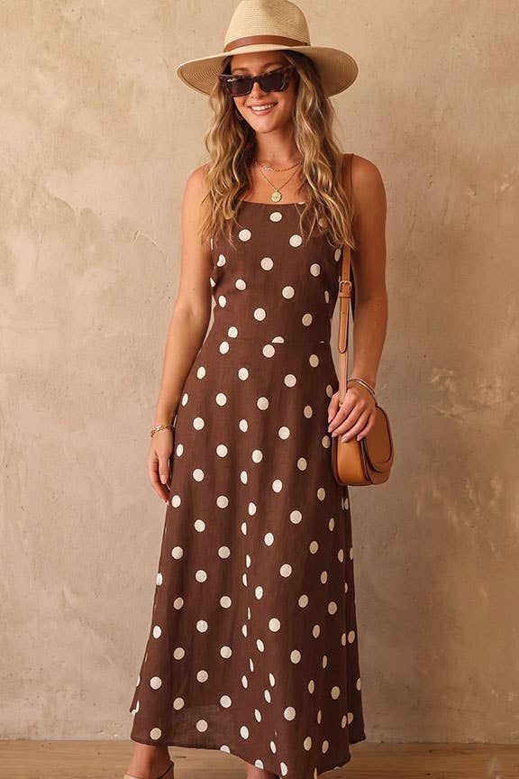 Polka Dot Lace-Up Back Midi Dress