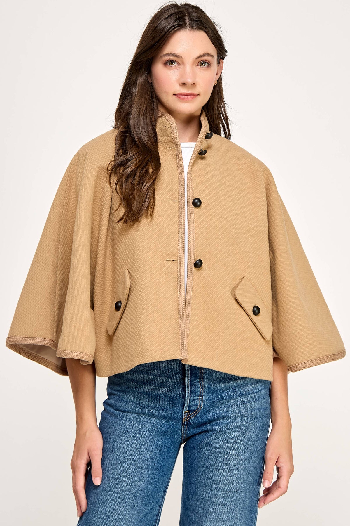 TJ-10573-6 BUTTERFLY SLEEVE CAPE-CAMEL