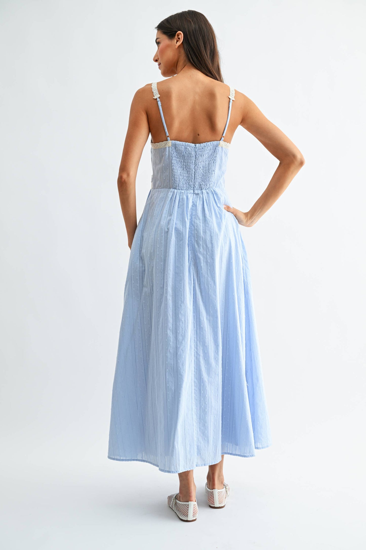CD10361J Breezy Blue Lace Trim Maxi Sundress