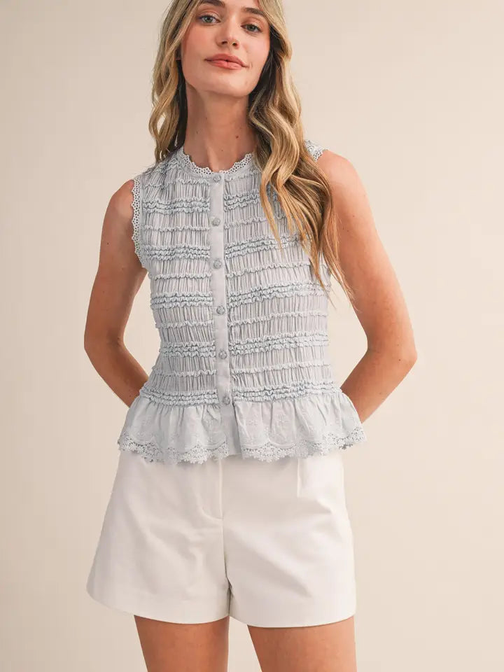 MERCI SHIRRED RUFFLED DETAIL TOP