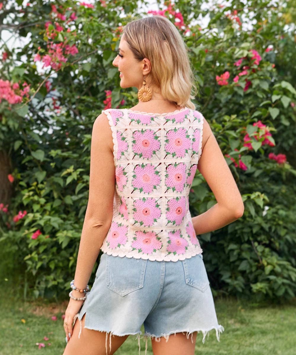 Floral Crochet Knit Sleeveless Tank