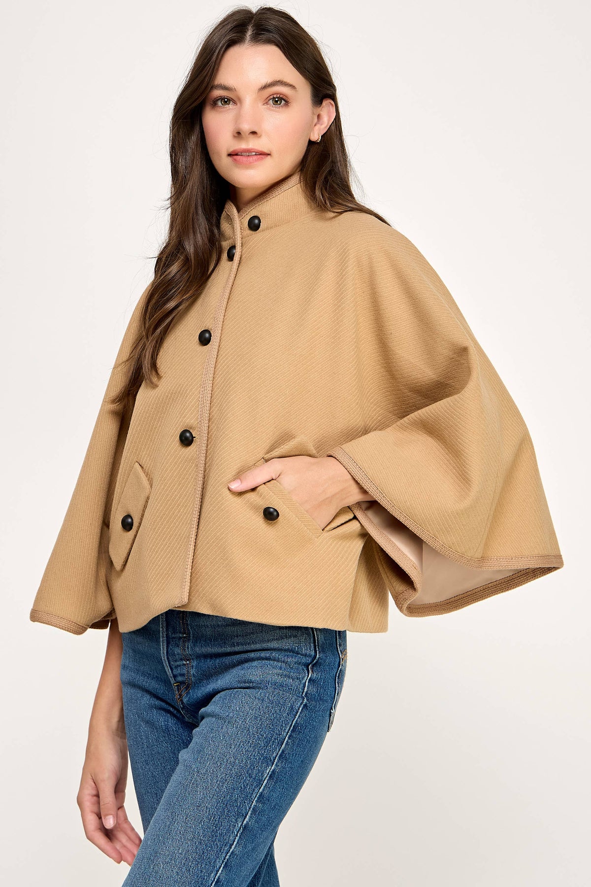 TJ-10573-6 BUTTERFLY SLEEVE CAPE-CAMEL