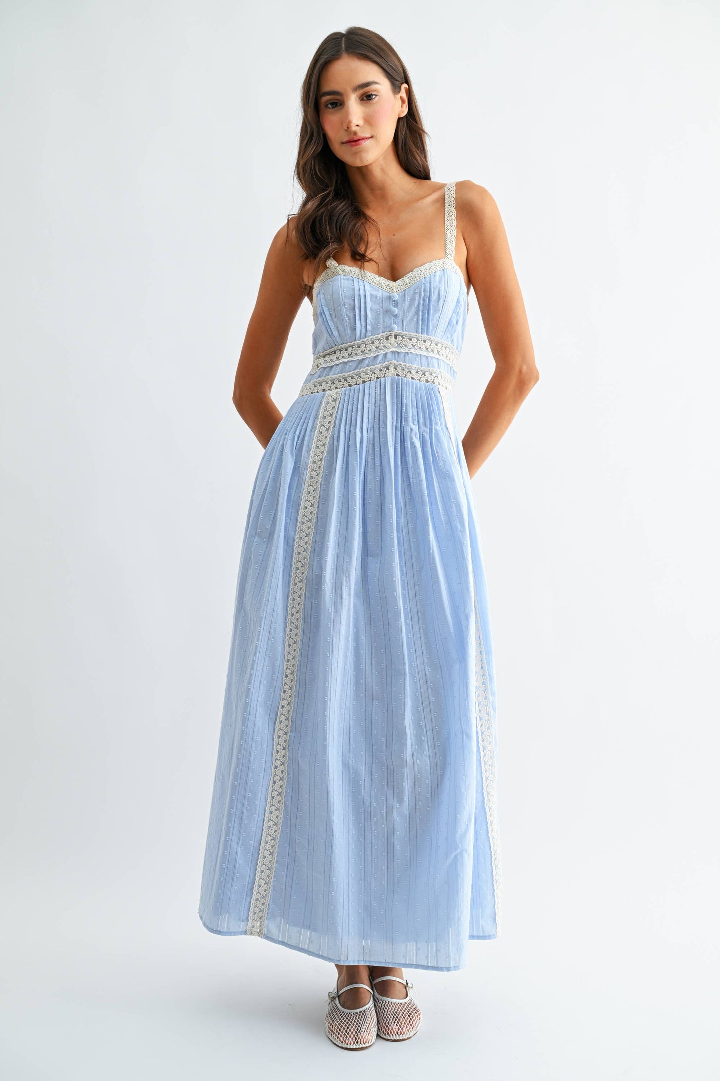 CD10361J Breezy Blue Lace Trim Maxi Sundress