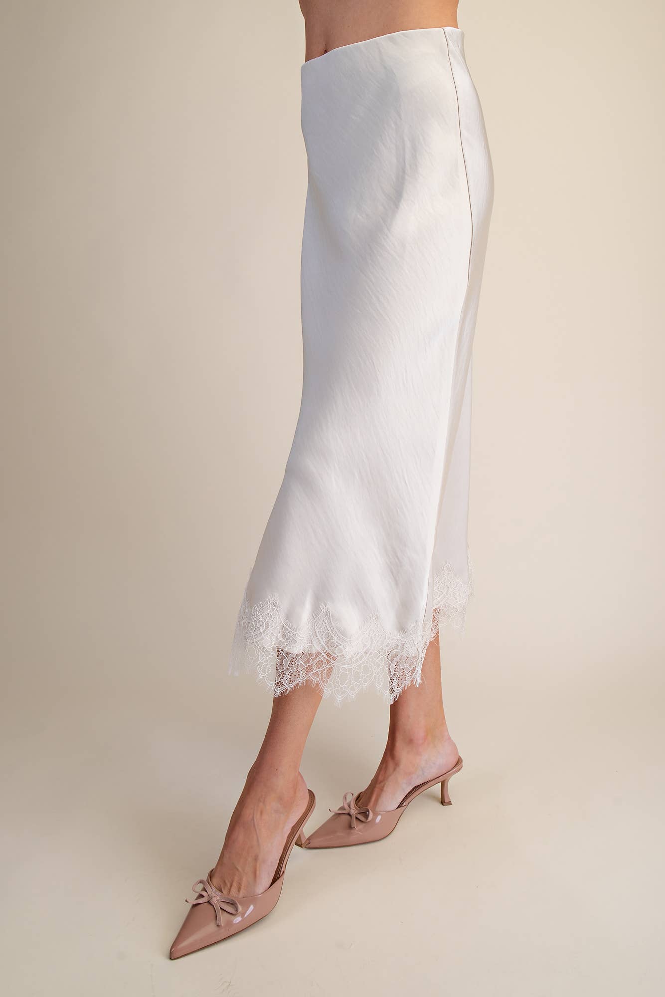 Lace Satin Effect Midi Skirt