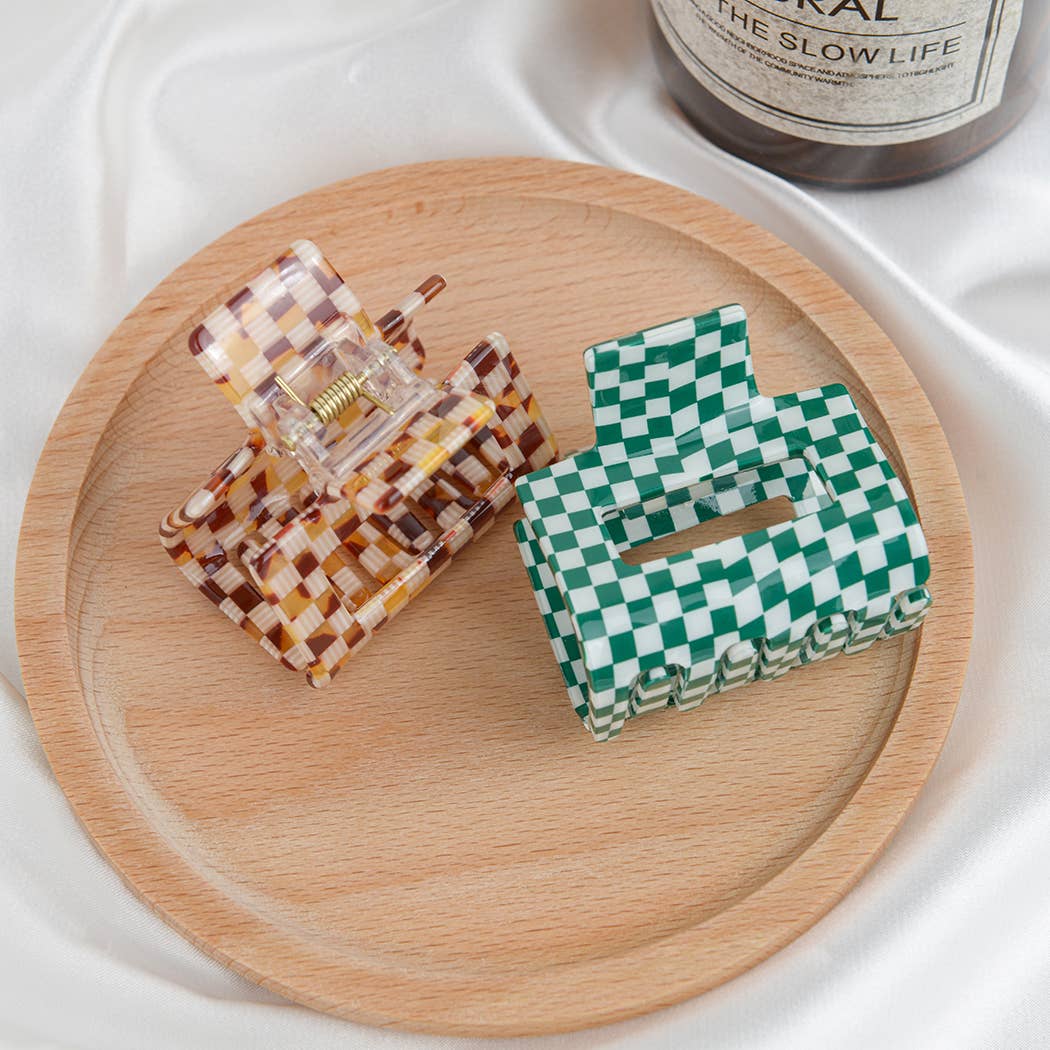 Acrylic Square Checkerboard Hair Claw Clip