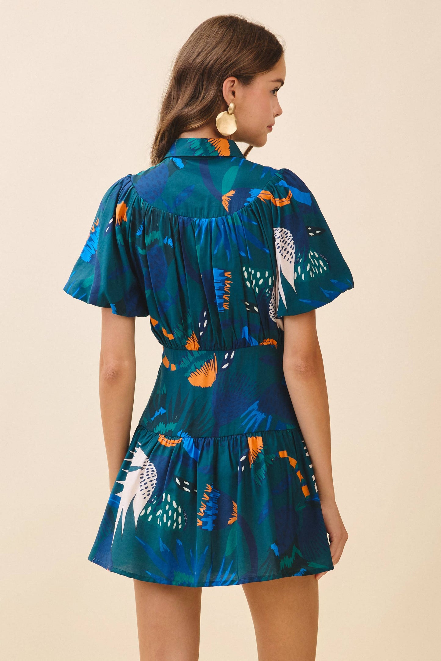 Abstract Print Fit and Flare Mini Shirt Dress