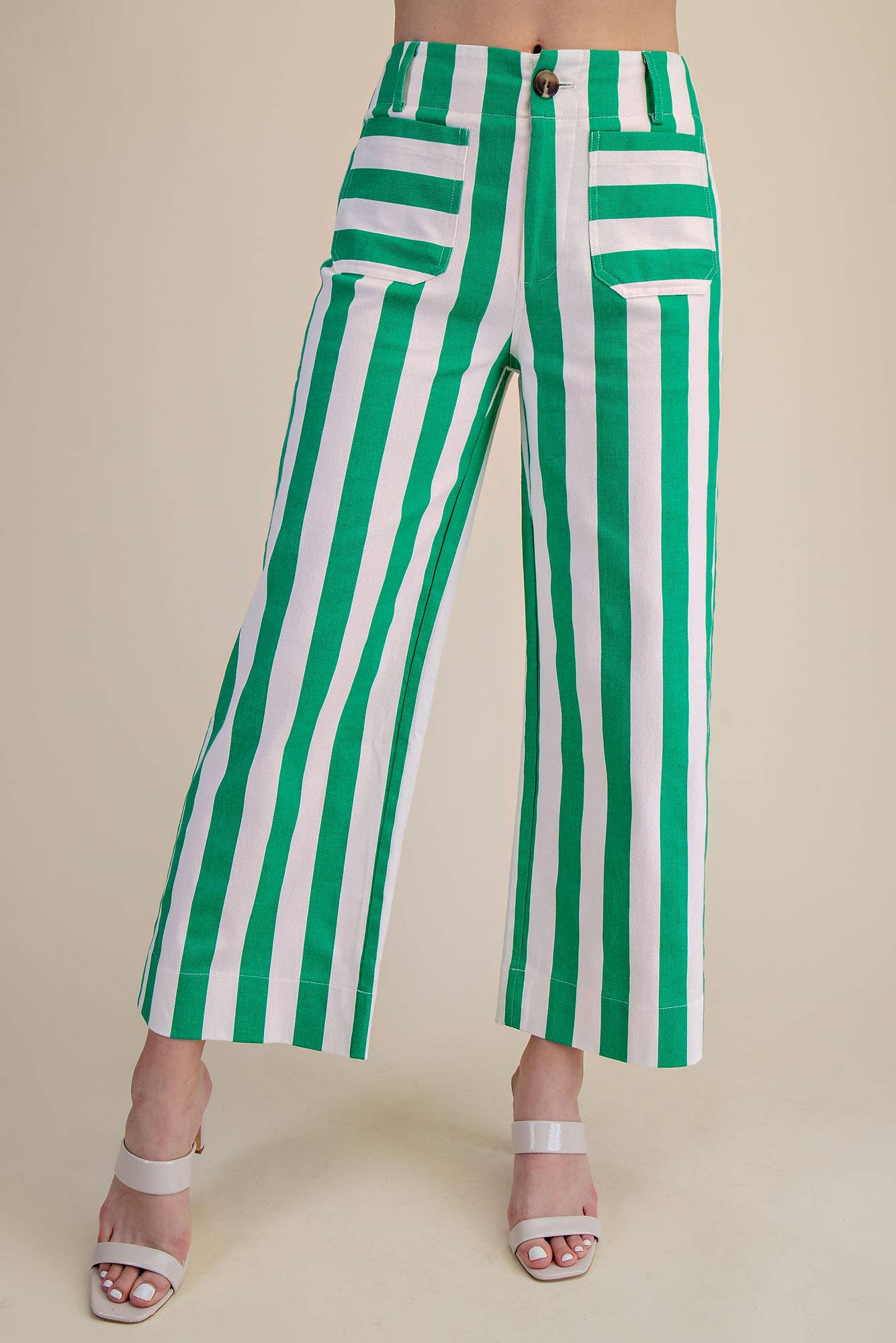 Colette Cropped Wide-Leg Stripe Pants