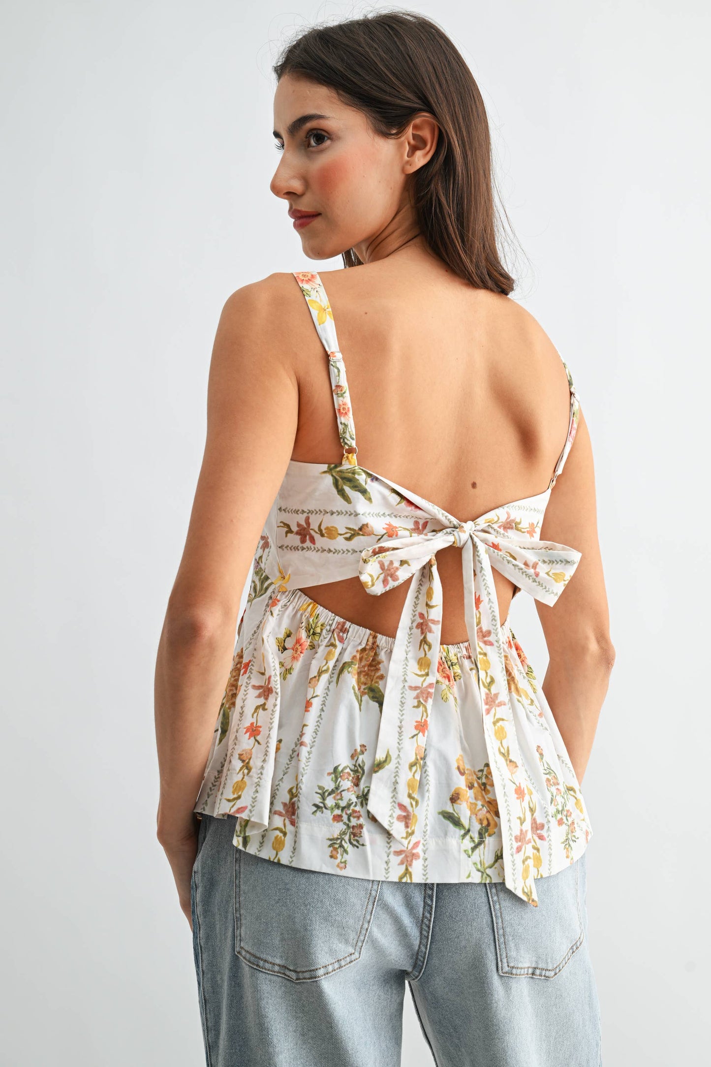 CST10067E Floral Print Peplum Top with Adjustable Straps