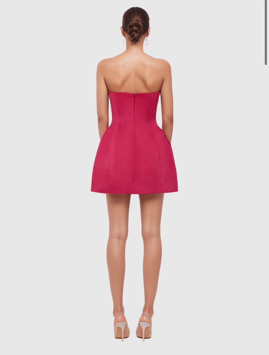 Women’s Strapless Dress with 3D Floral Beaded Detail
