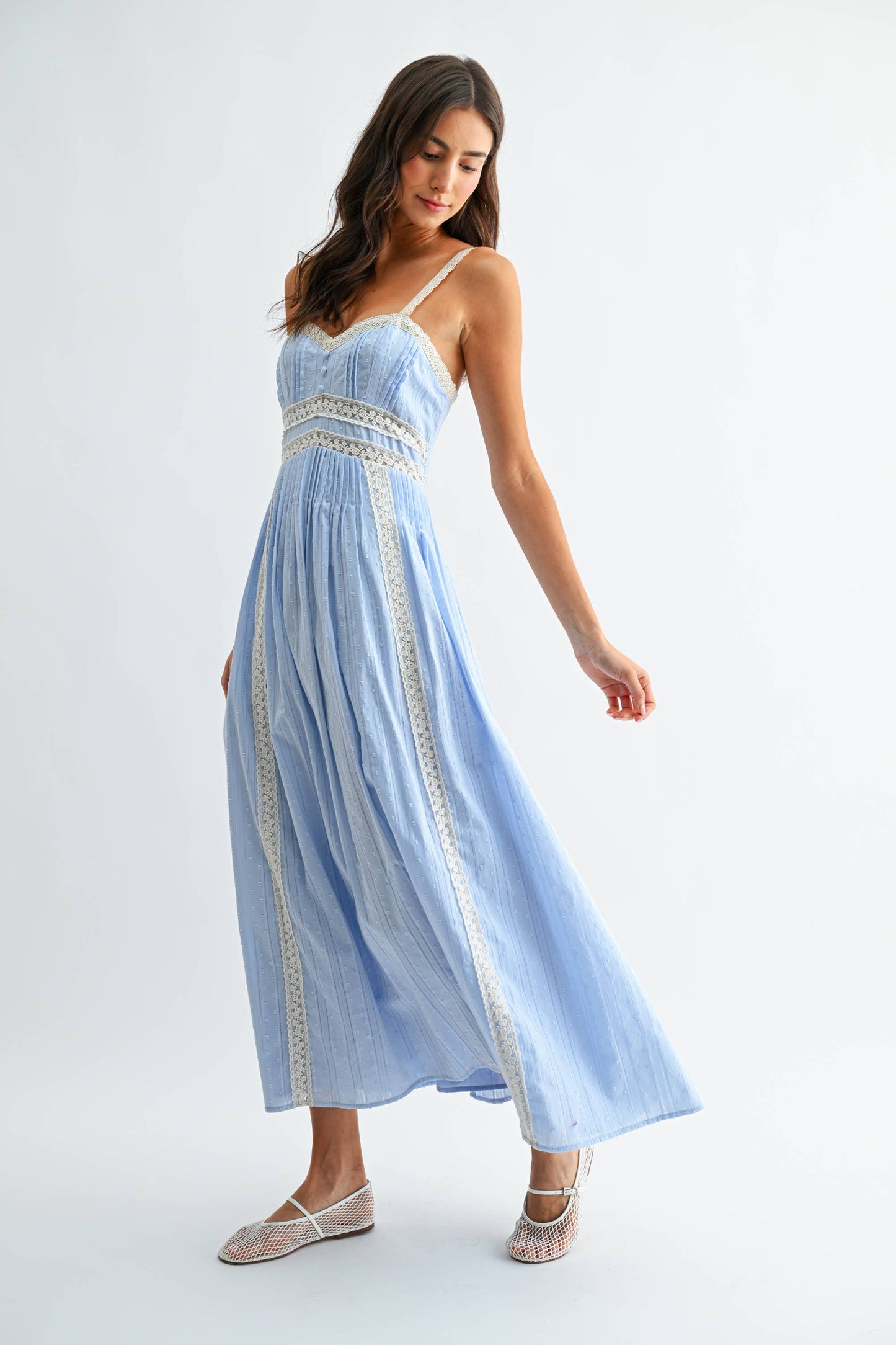 CD10361J Breezy Blue Lace Trim Maxi Sundress