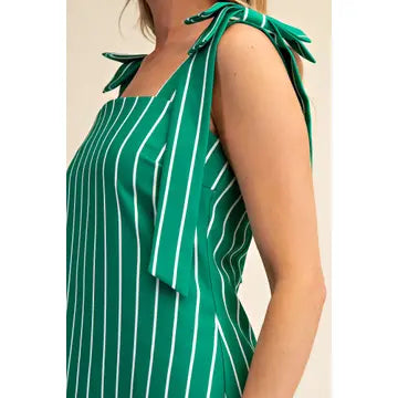 Stripe Tie-Strap Square-Neck Mini Dress