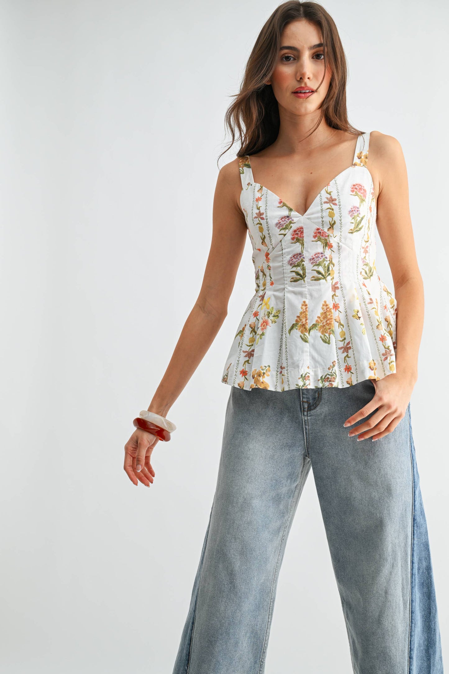 CST10067E Floral Print Peplum Top with Adjustable Straps