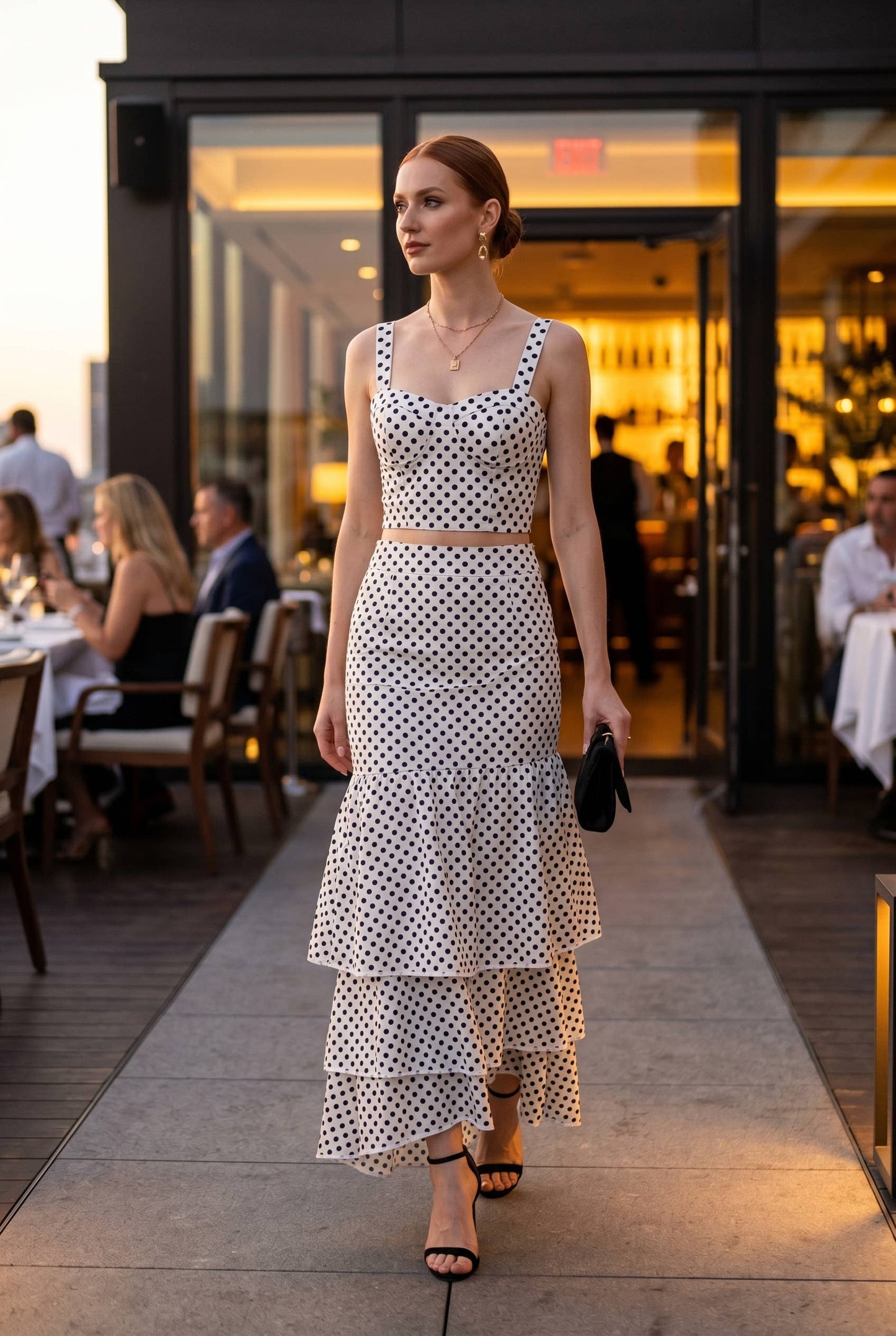 Dot Printed Crop Top & Tiered Maxi Skirt Set