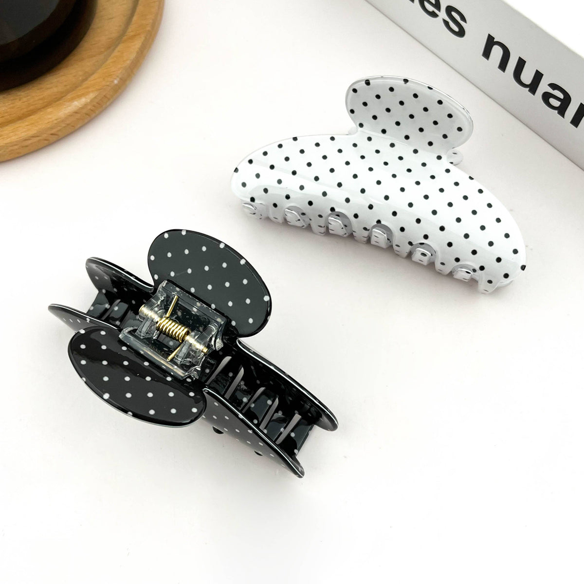 Classic Polka Dot Half Round Hair Claw Clip