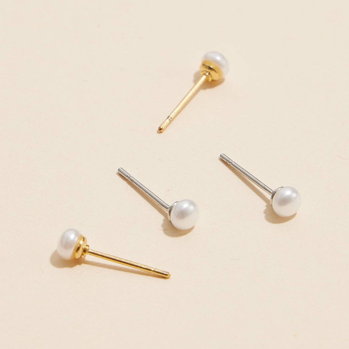 Classic Small Pearl Stud Earrings | Gold Dipped Pearl Stud Earrings Minimal Classic