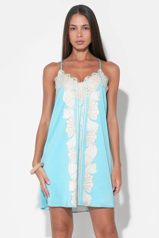 Celeste Lace Trim Printed Seashell Mini Dress