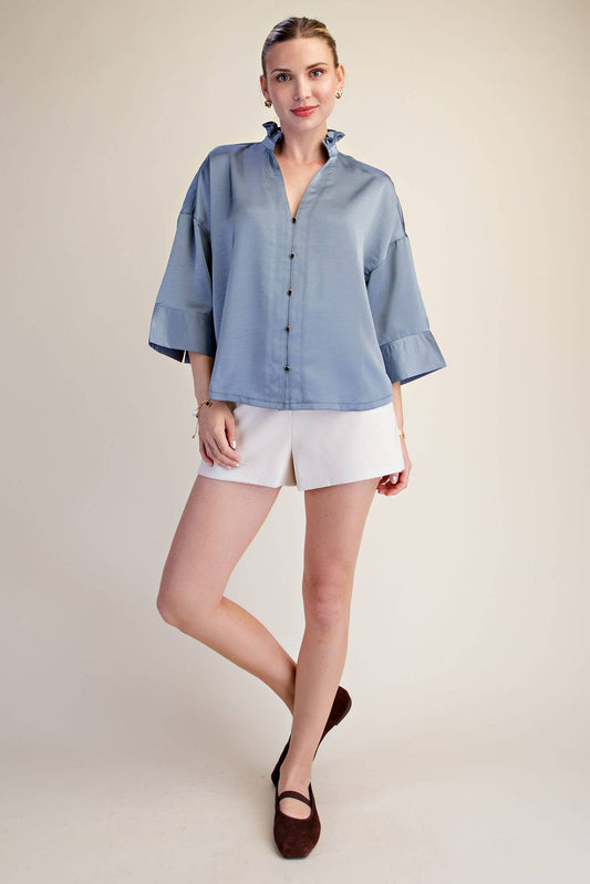 V-neck Metal Button Down Shirt