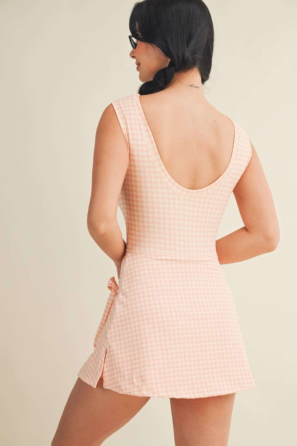 Gingham Print Sleeveless Wrap Tie Front Dress