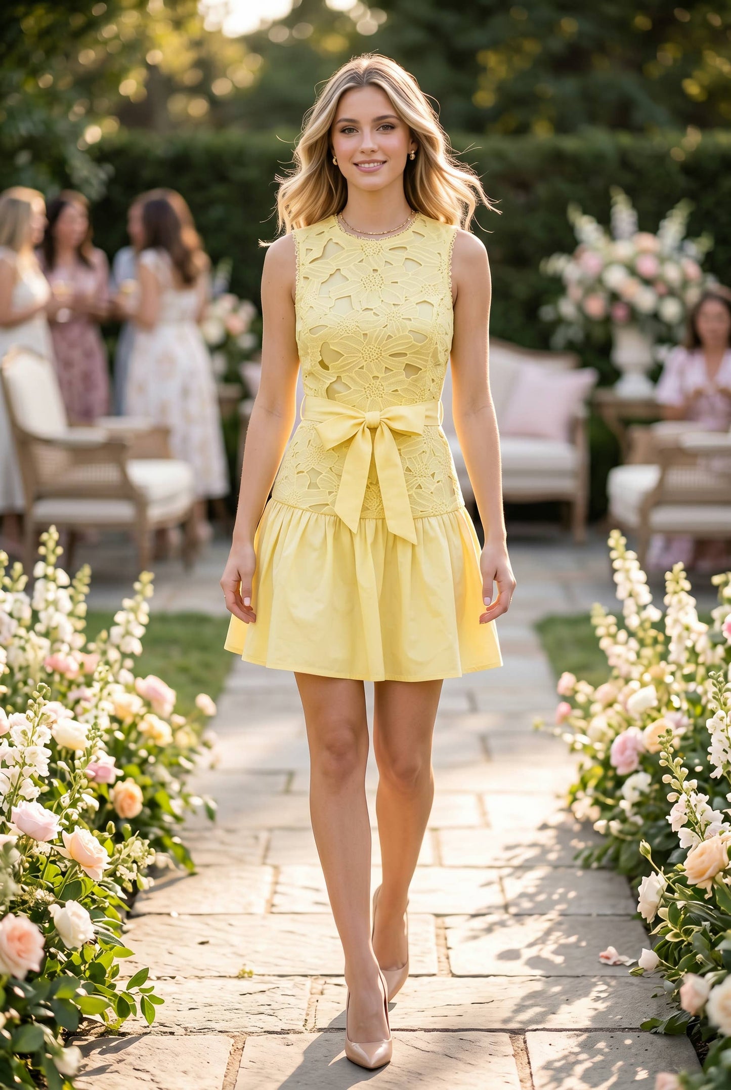 Floral Lace Mini Dress With Belt Strap