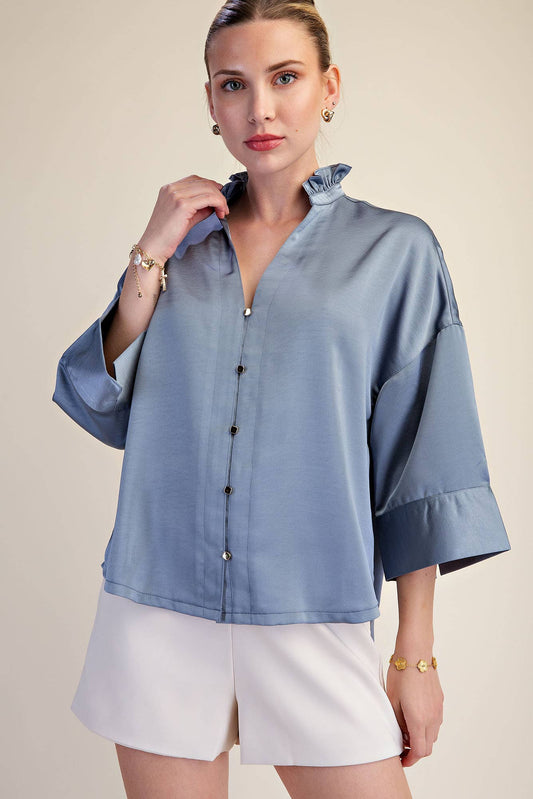 V-neck Metal Button Down Shirt