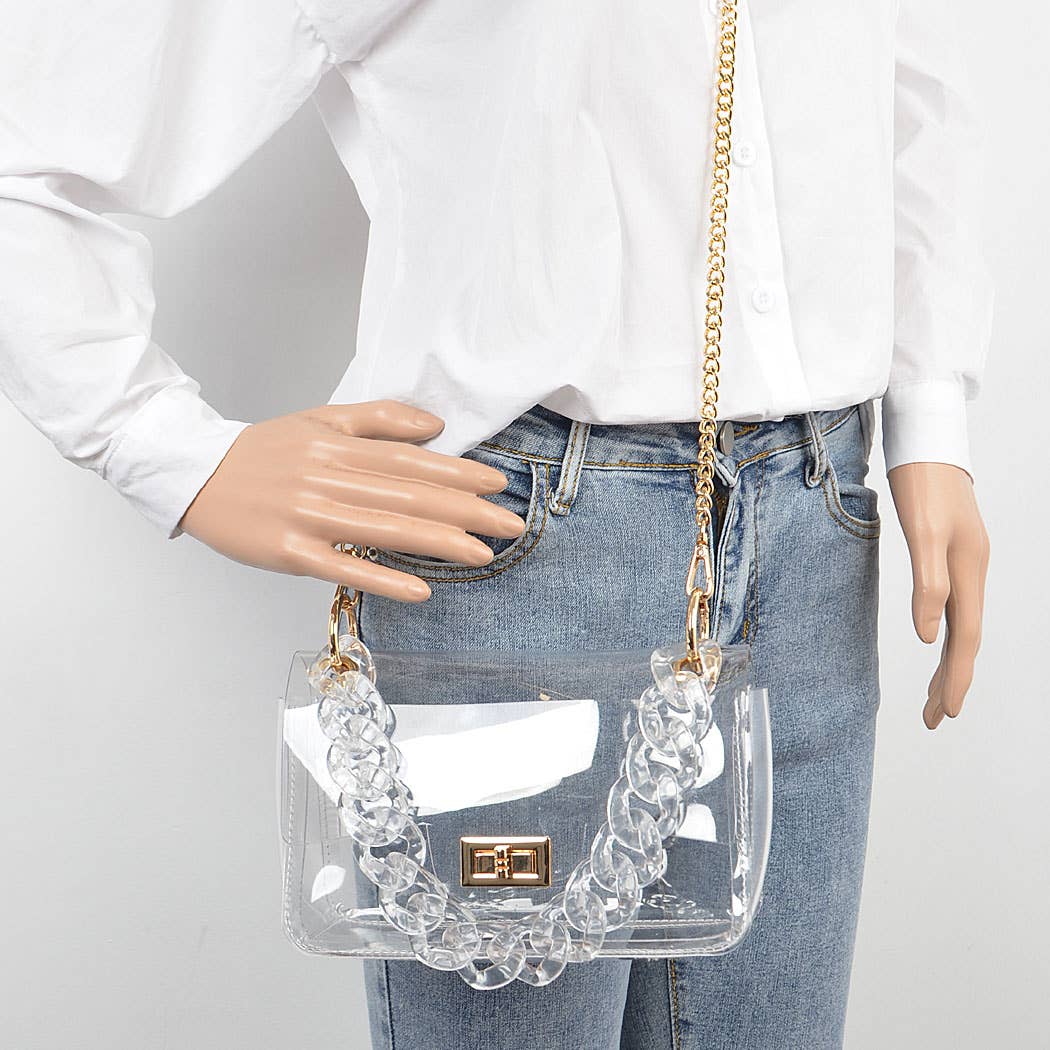 Cross Chain Body Visibly Clear Clutch