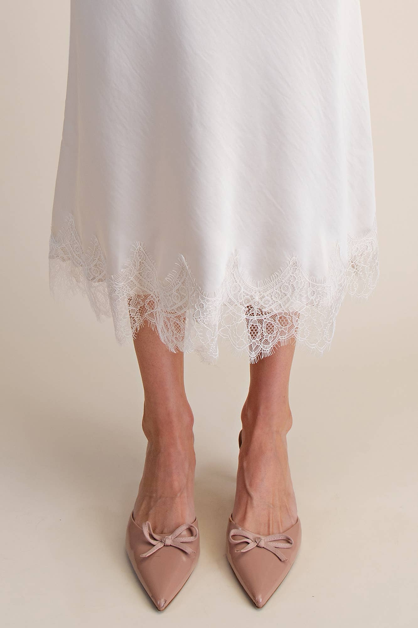 Lace Satin Effect Midi Skirt