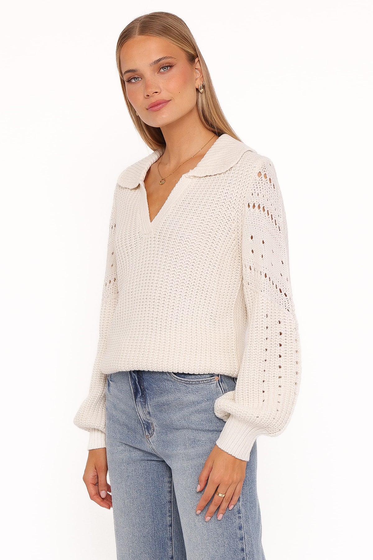 Fitzgerald Pointelle Polo Sweater - Cream