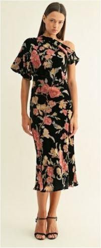 Adelyn Rae Velvet Asymmetric Sleeves Midi Dress