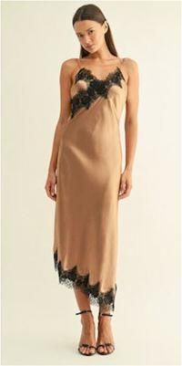 Adelyn Rae Emily Contrast Lace Satin Slip Dress